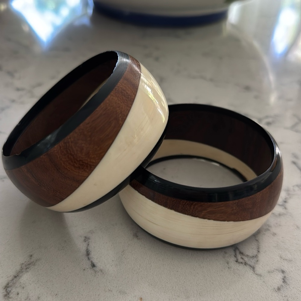 Beautiful Pair polished high quality wood & bone bangles/bracelets India Africa